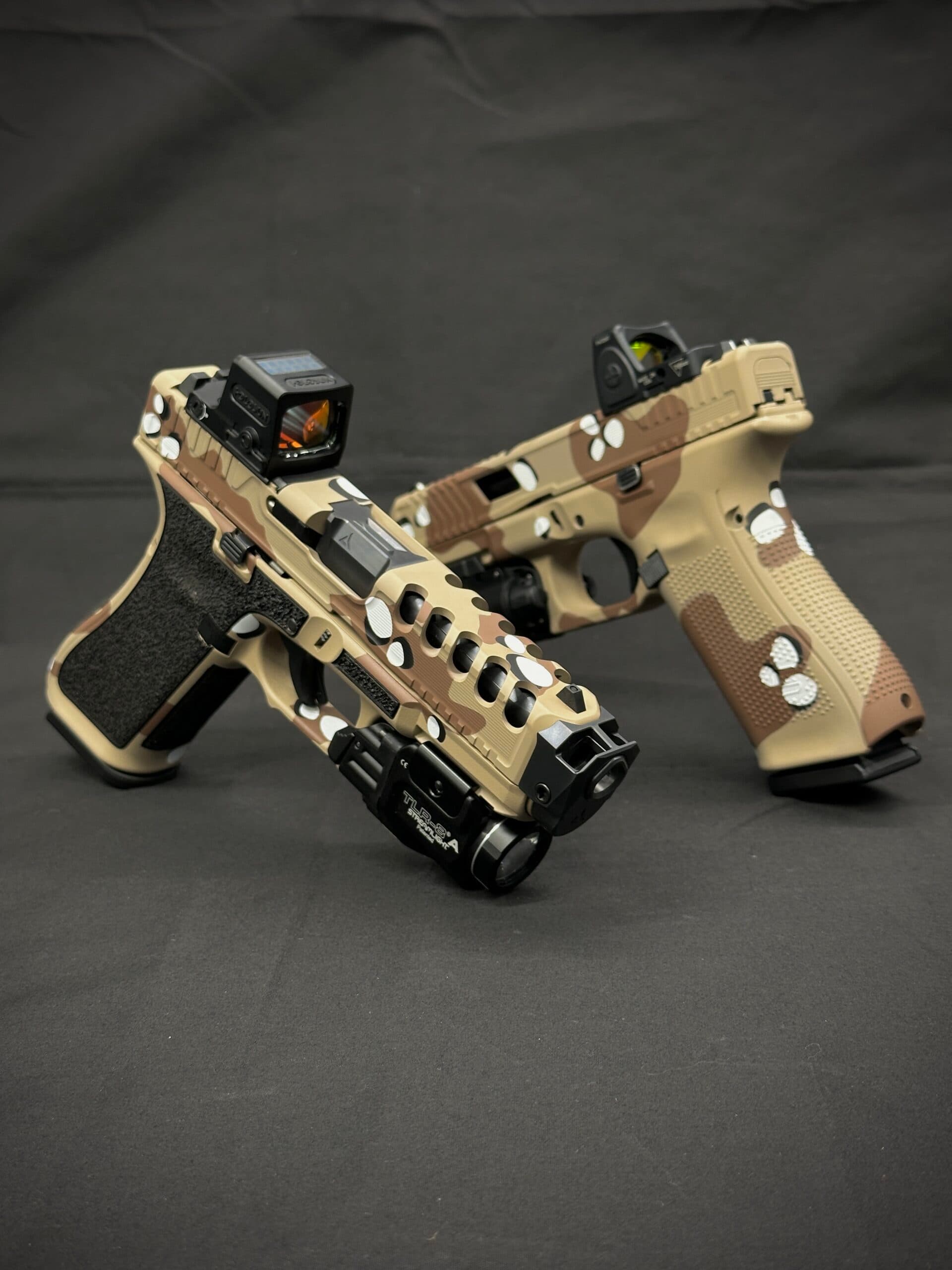 G17 and G45 In Chocolate Chip Camo, Federal Brown and Desert Sand Cerakote 