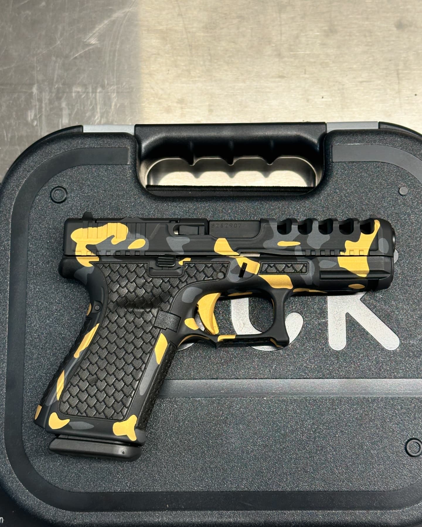 The classic gold and black combo. Do you think gold belongs on firearms? Let us know your thoughts. 

•Glock G19
•Rebel Slide & Optic Cut
•Double Undercut 
•Dragon Scale Stippling 
•Gold Cerakote 
•Sniper Grey Cerakote
•Graphite Black Cerakote

#glock #customglock #glockperfection #gunsdaily #gunsofinstagram #pewpew #tactical #custom
#newhampshire #nh #gucciglock #cerakote #weapondna #stippling #gunstuff #pewpewpew #pewlife #livefreeordie