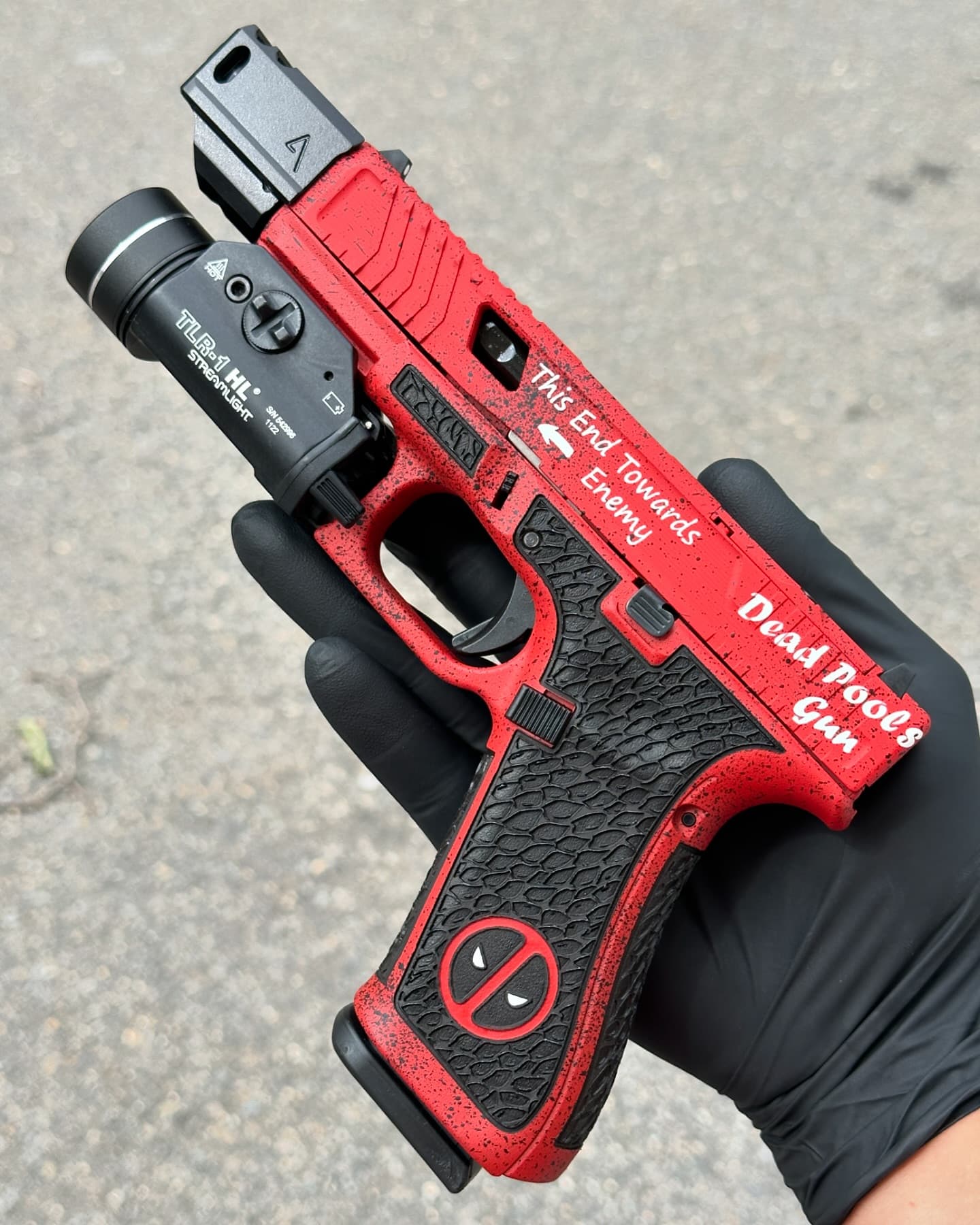 If Deadpool was running a Glock this would be it…👹

•Glock 45 
•Operator Slide & Optic Cut
•Viper Stippling 
•Firehouse Red Cerakote
•Bright White Cerakote 
•Color-filled Deadpool Logos 
•Agency Arms  417Dual Port 
•Zaffiri Threaded Black Nitride Barrel 
•Stream-light TLR-1HL

#glock #customglock #glockperfection #gunsdaily #gunsofinstagram #pewpew #tactical #custom
#newhampshire #nh #gucciglock #cerakote #weapondna #stippling #gunstuff #pewpewpew #pewlife #livefreeordie #agencyarms #zaffiriprecision #streamlight 
*NO FIREARM SALES*